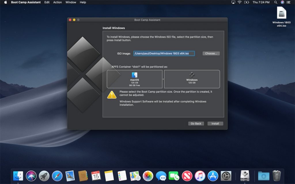 mac boot camp install OS